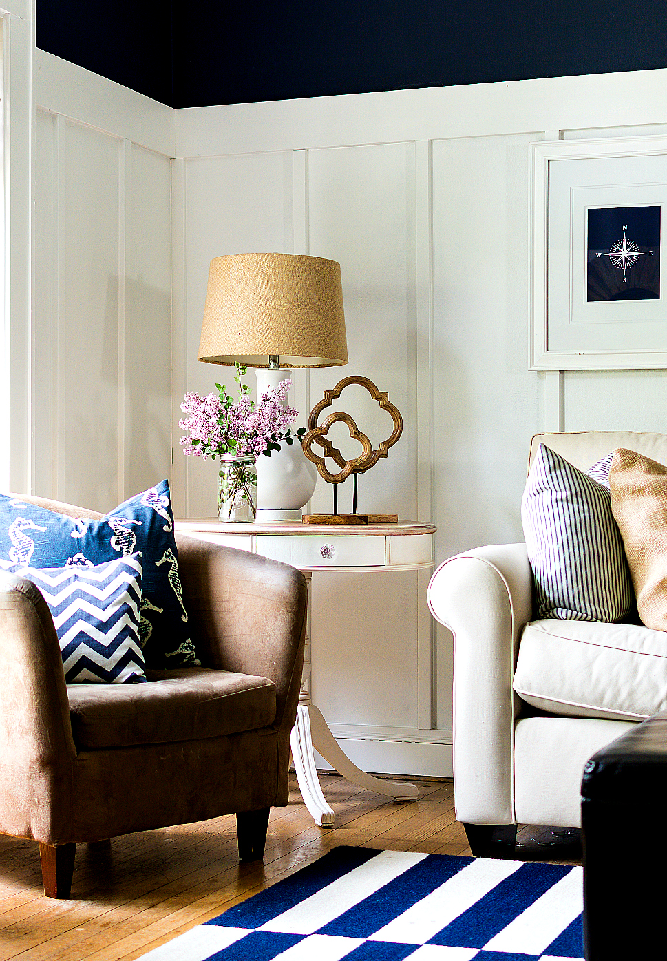 Navy and White Living Room