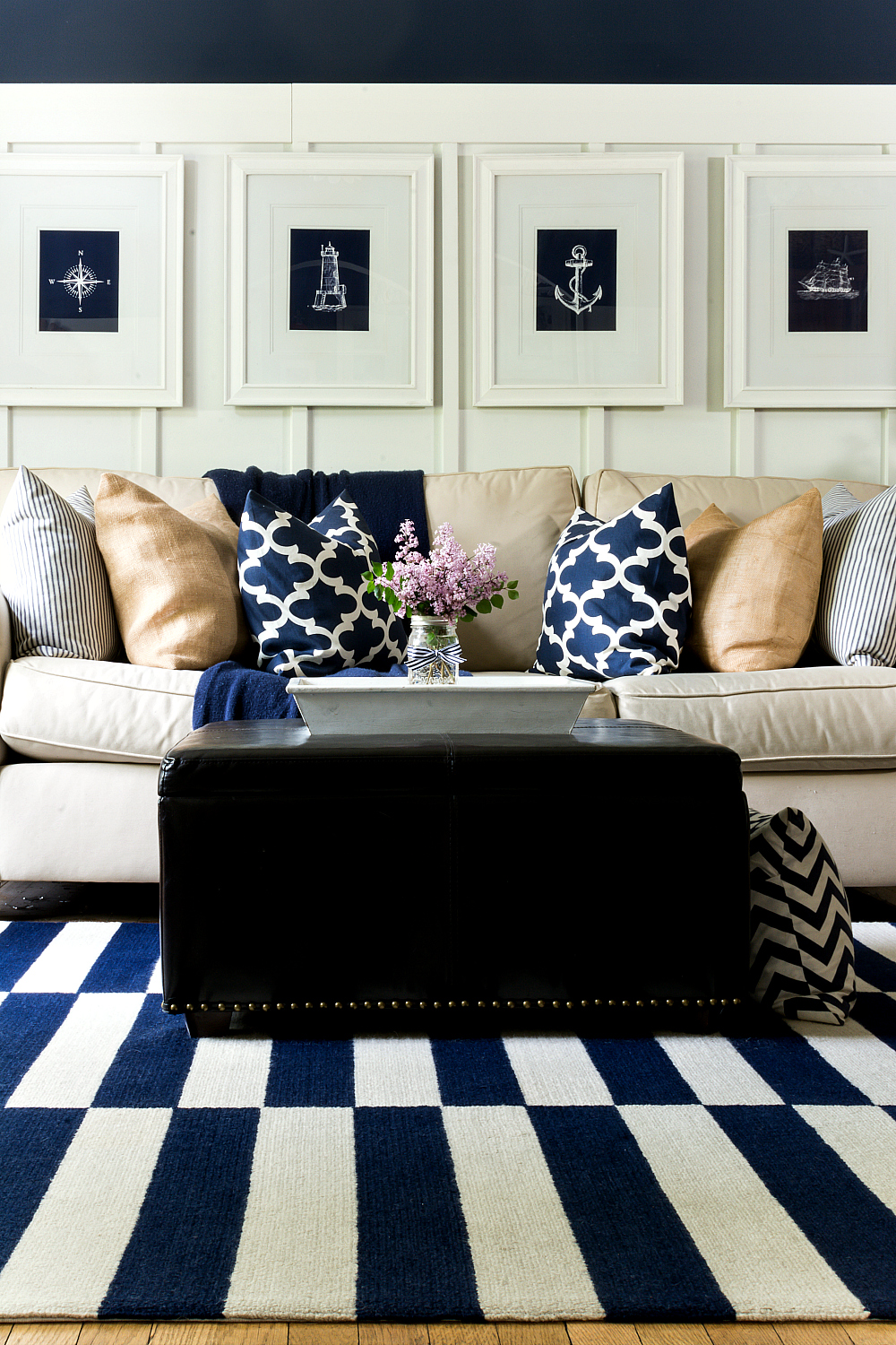 Navy and White Board and Batten Living Room