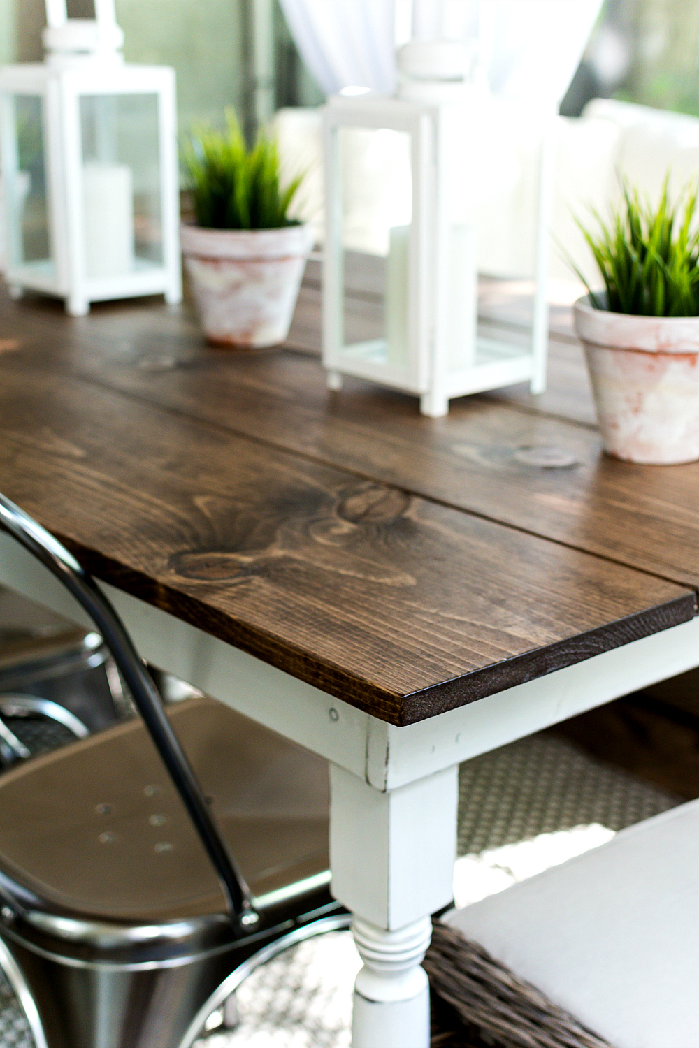 Farmhouse Table stained top and white bottom