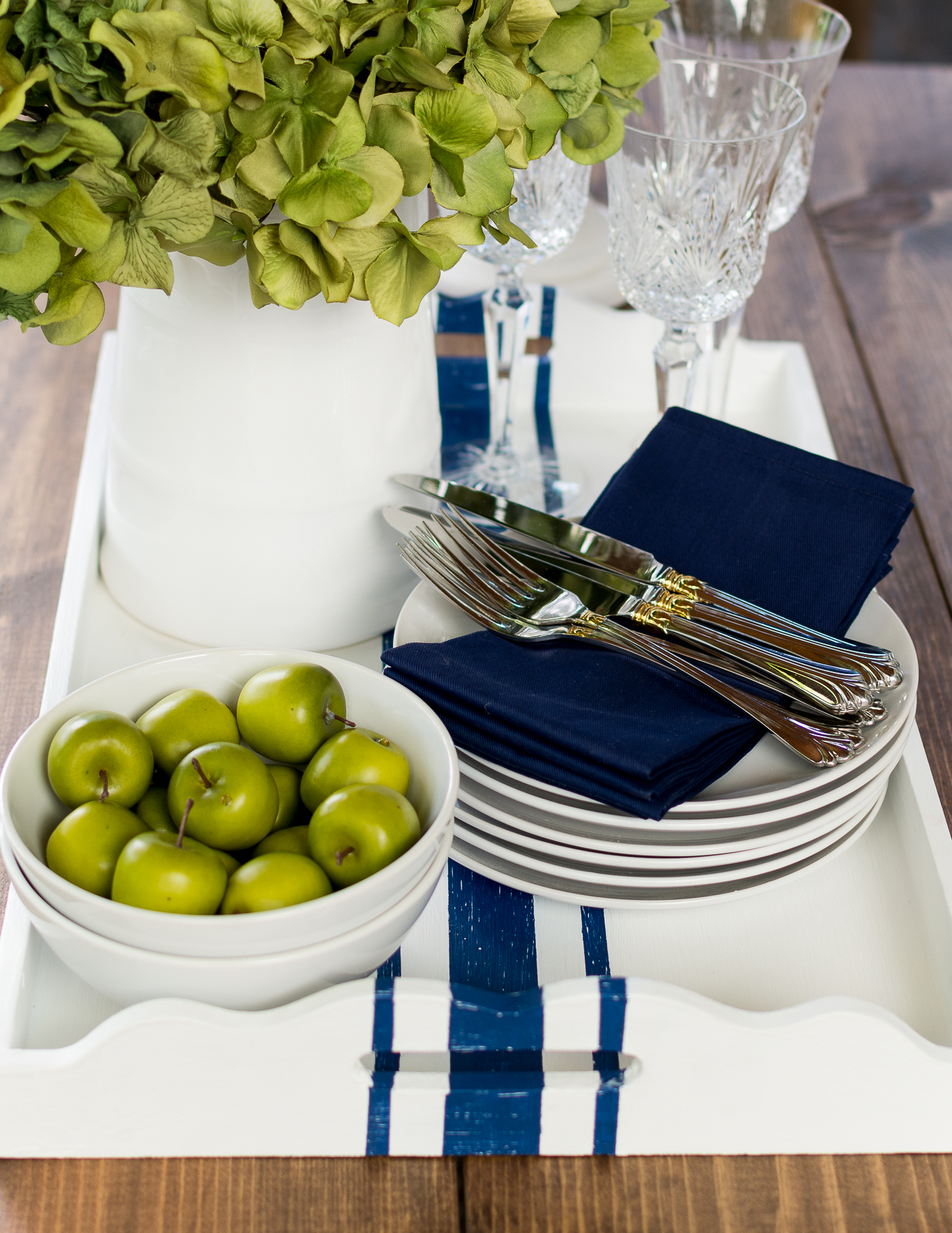 Navy White Painted Serving Tray