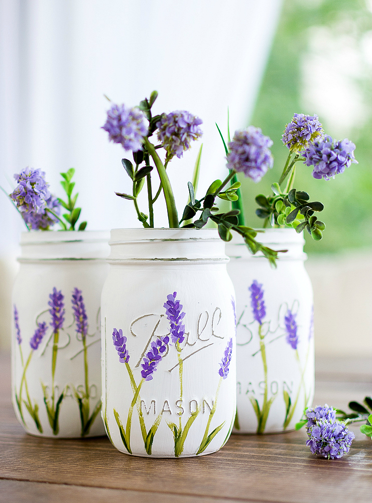 Lavender Flower Painted Mason Jars - It All Started With Paint