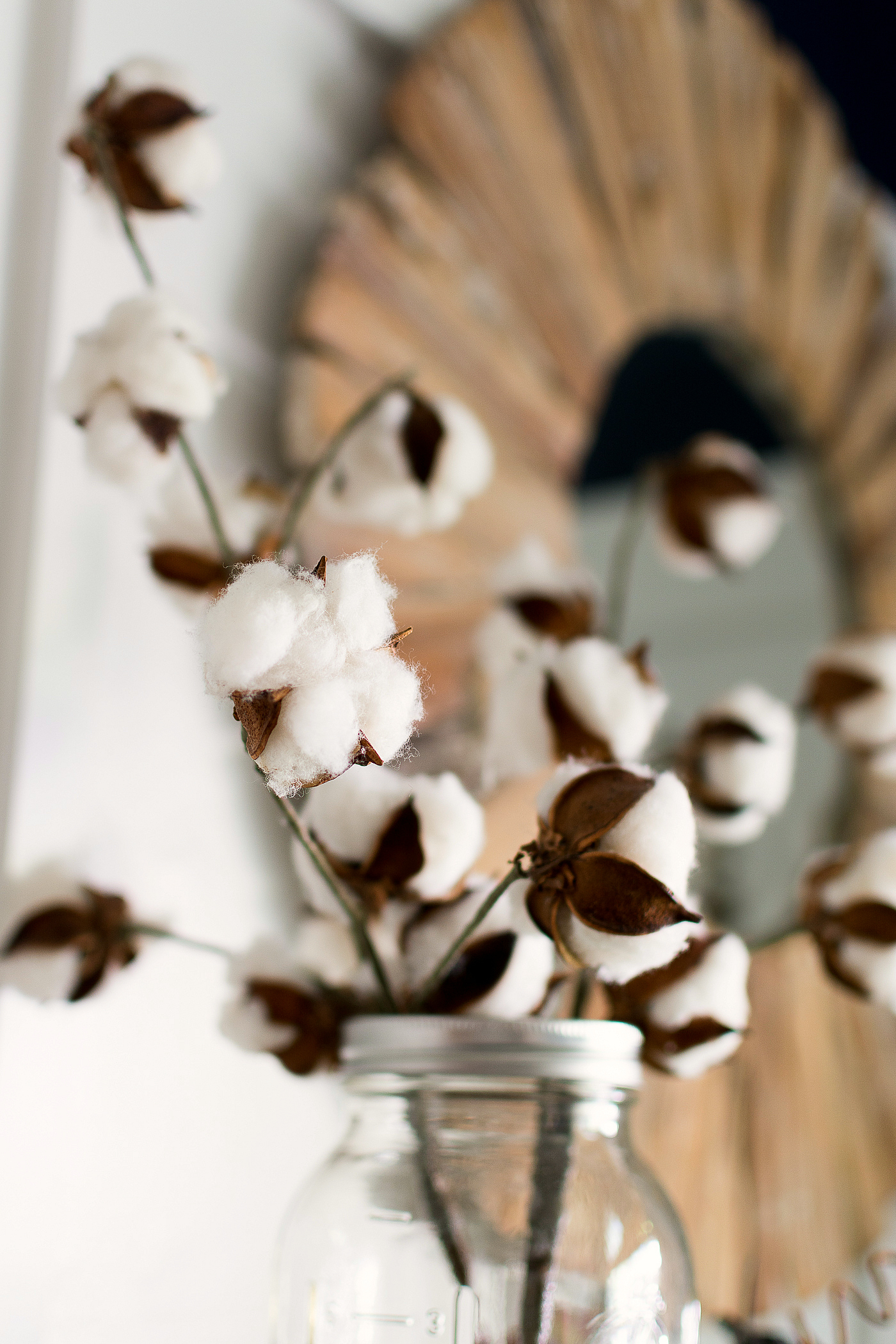 Fall Mantel with Cotton Stems