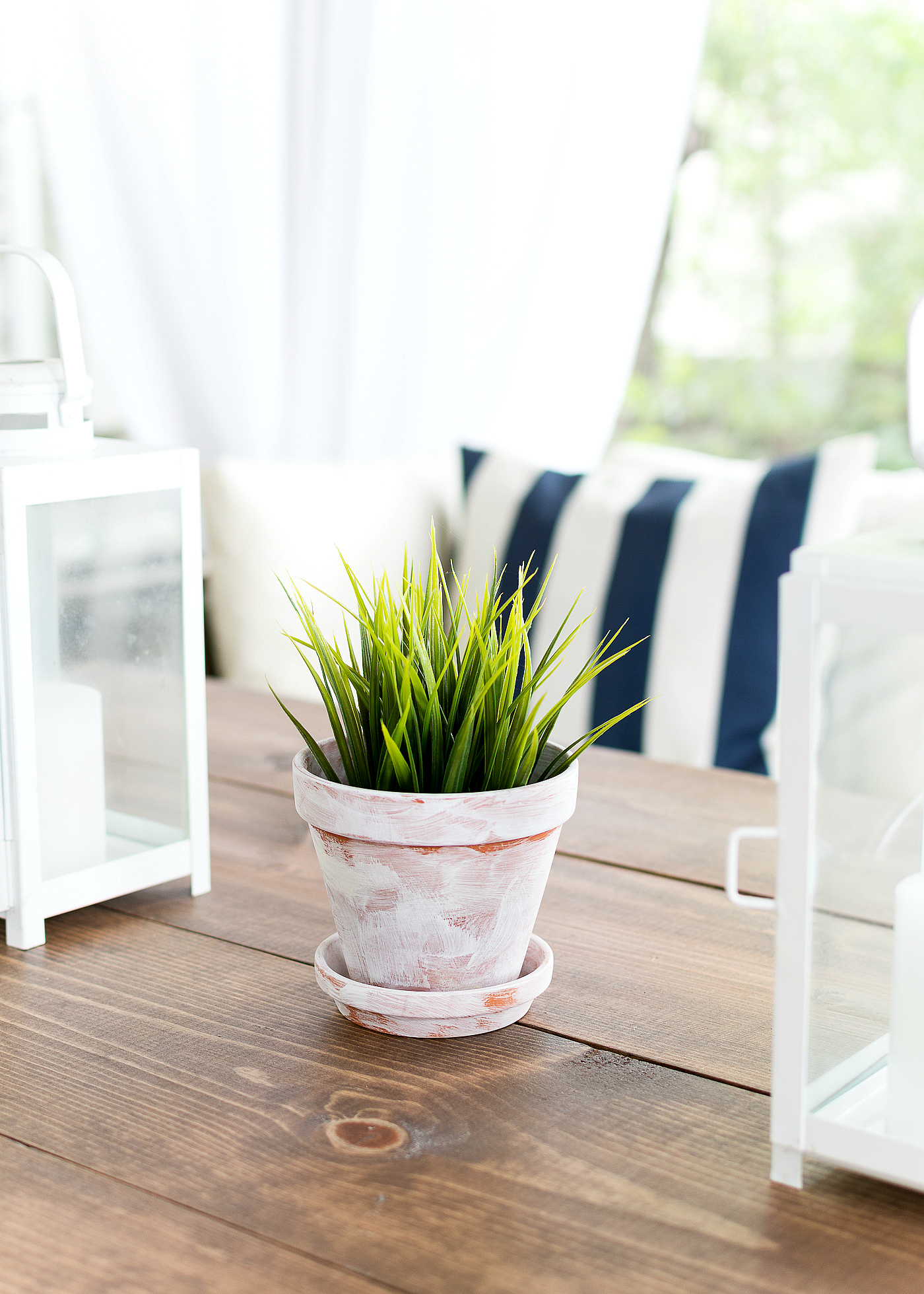 Navy white striped outdoor pillow