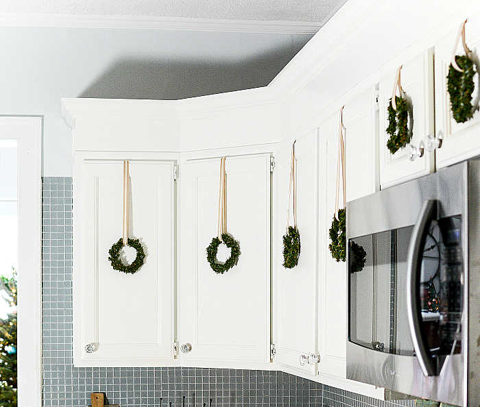 Wreaths on Kitchen Cabinets