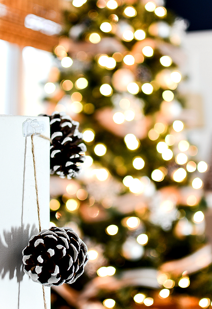 Christmas Tree with Burlap Ribbon & Pine Cones