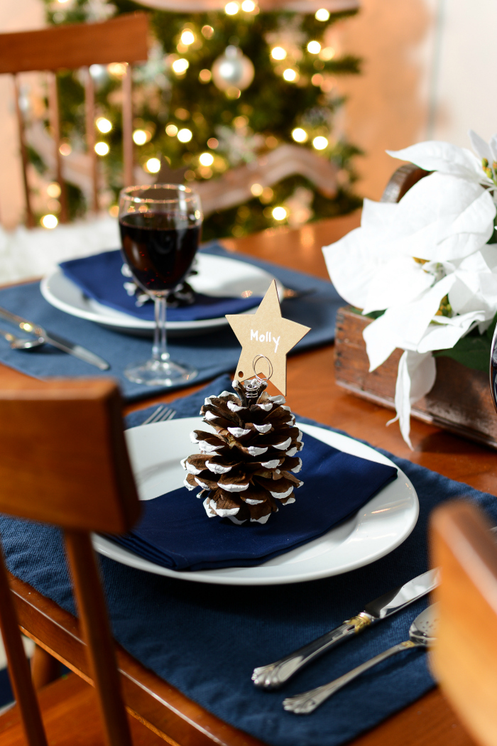 Easy Holiday Place Card Holder with Pine Cones