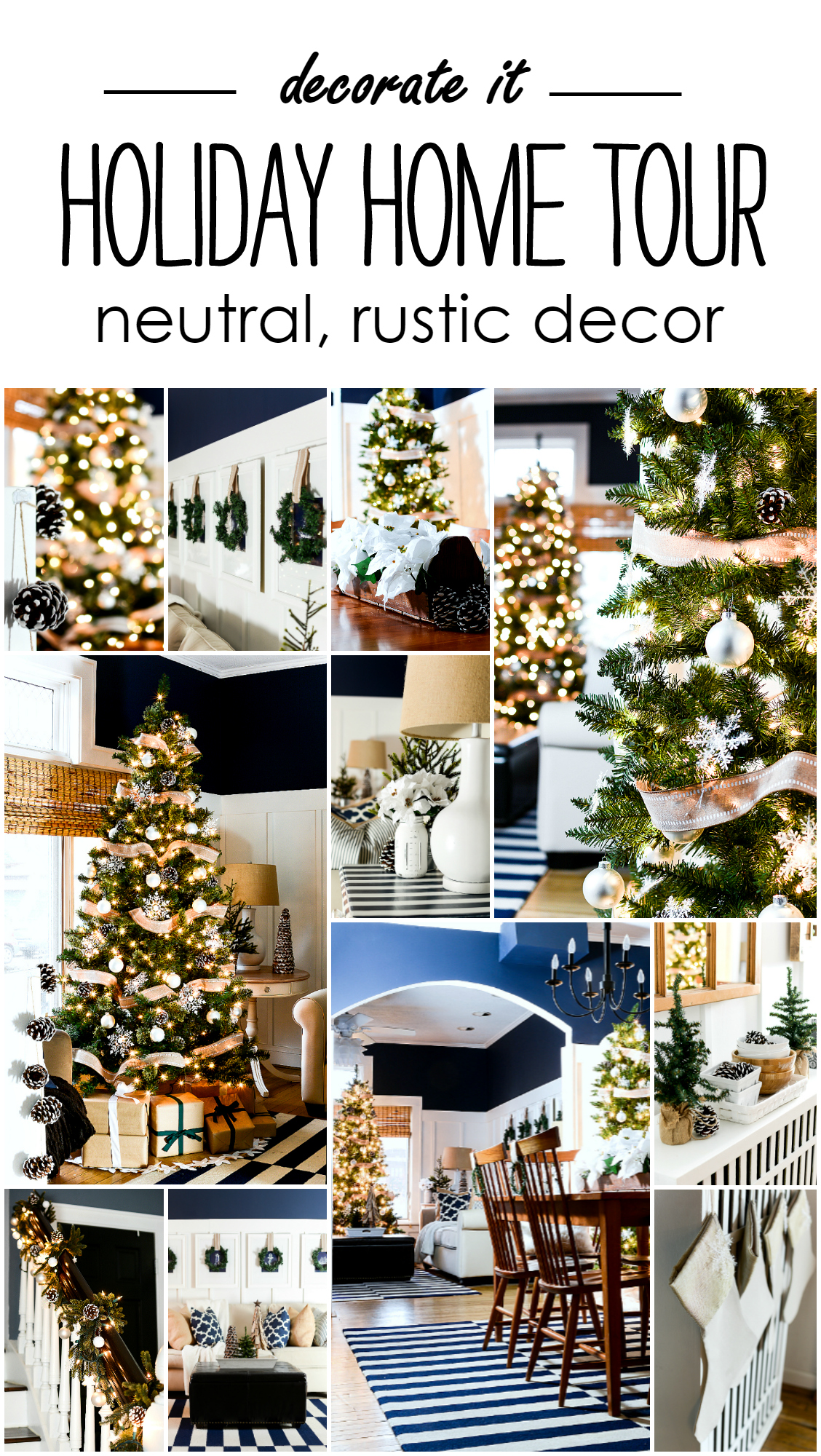 Christmas Decor in Neutral Colors with Navy and White