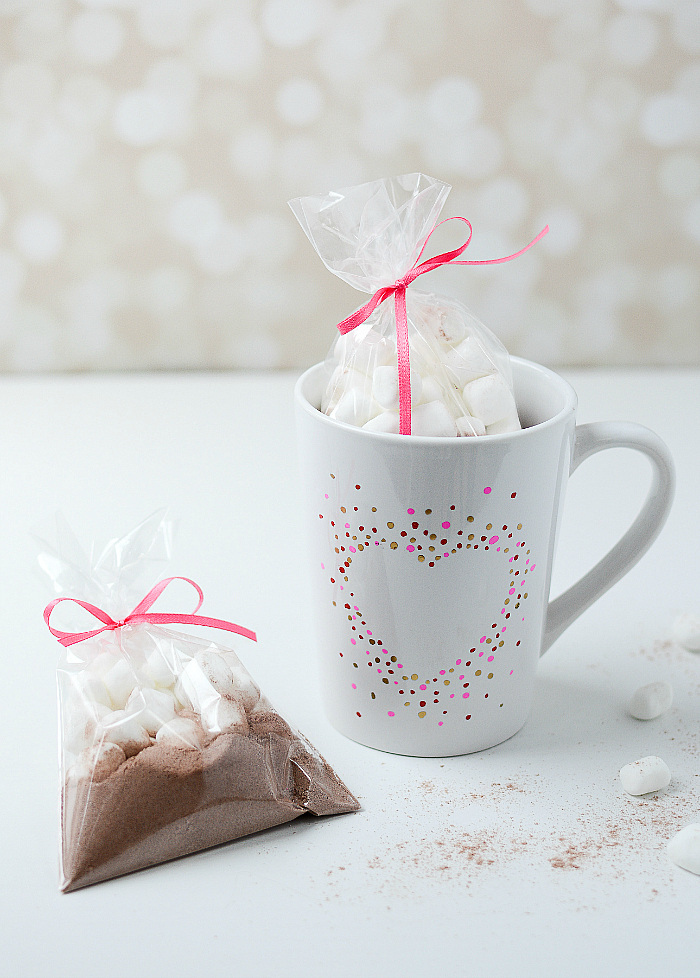 Valentine Gift Idea. Paint Pen Heart Mug and Hot Chocolate. Easy Paint Dot Heart Craft for Valentine's Day.t Mug.