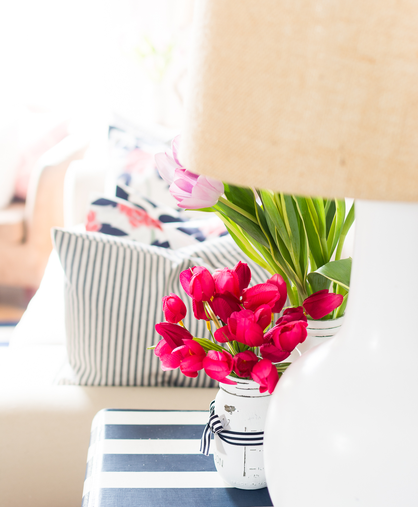 pink and navy living room