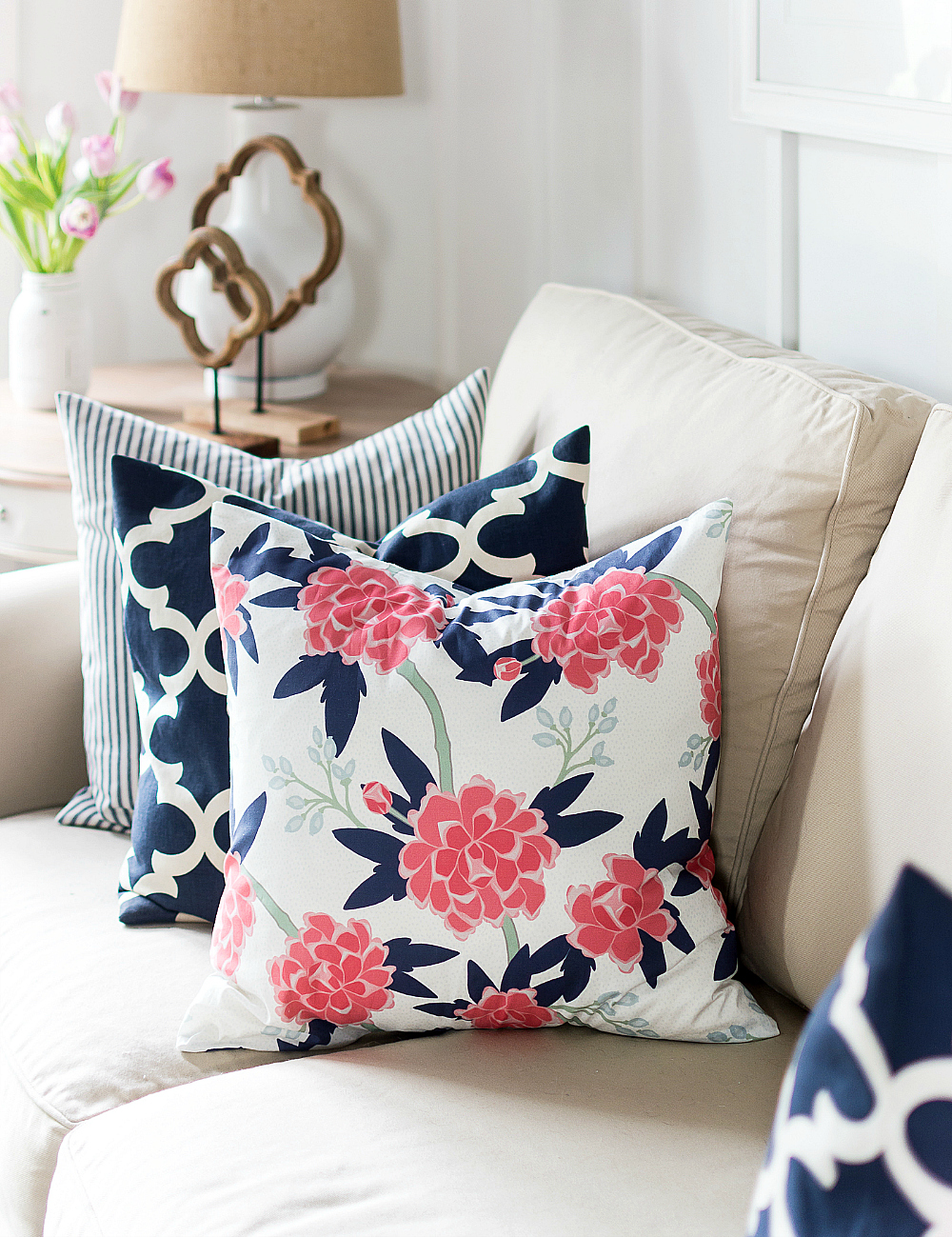 pink navy floral fabric
