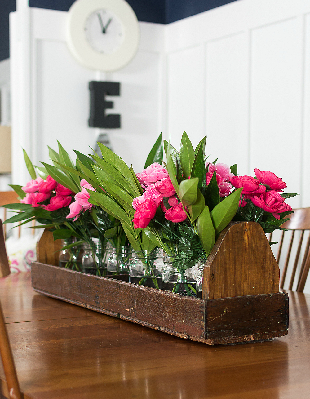 Decorating with Pink and Navy - Shaker Dining Room Navy & Pink for Spring