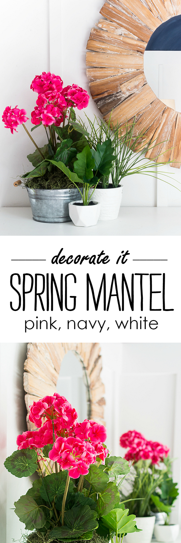 Spring Mantel Ideas in Pink and Navy