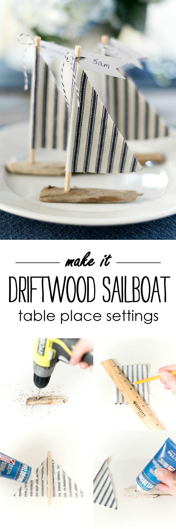 How to Make Driftwood Sailboat Place Setting DIY - Easy Nautical Place Setting Idea with Driftwood Sailboats @It All Started With Paint