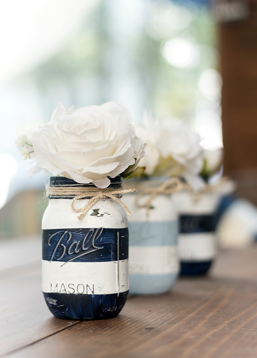 Nautical Striped Mason Jar Craft - Coastal Mason Jar - Beachy Mason Jar - Painted Distressed Mason Jar @itallstartedwithpaint.com