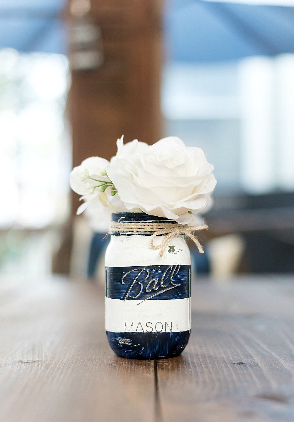 Nautical Striped Mason Jar Craft - Coastal Mason Jar - Beachy Mason Jar - Painted Distressed Mason Jar @itallstartedwithpaint.com