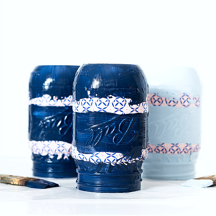 How To Make Striped Mason Jars - Painted Distressed Mason Jars - Mason Jar Summer Crafts @itallstartedwithpaint.com