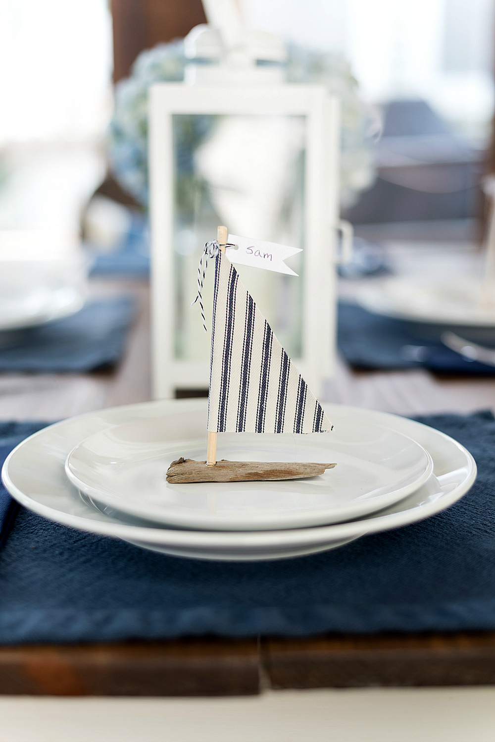 driftwood sailboats for summer table setting
