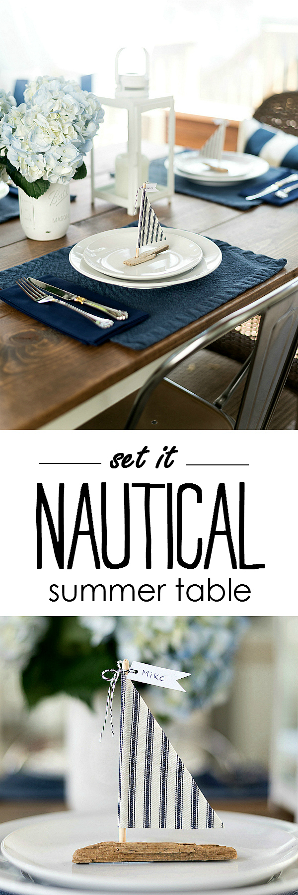 Nautical Table Setting Idea - Summer Table Setting Ideas with Navy and White @It All Started With Paint www.itallstartedwithpaint.com