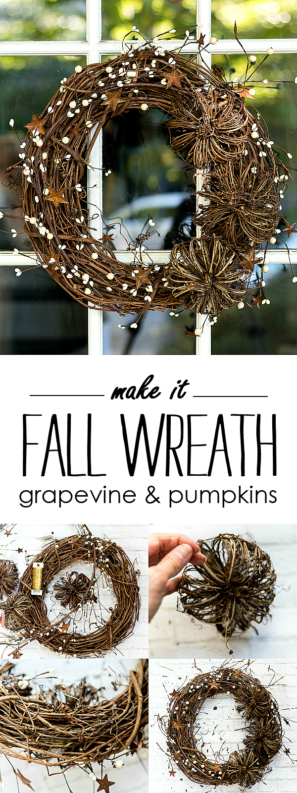 Easy Fall Wreath DIY - Grapevine & Pumpkin Rustic, Natural Wreath for Fall @ITALLSTARTEDWITHPAINT.com