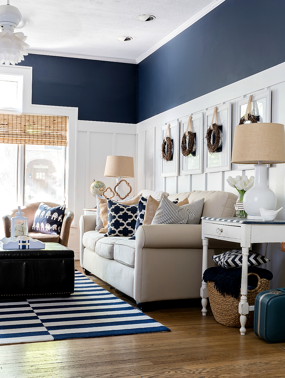 Board and Batten Living Room - Navy and White Living Room Ideas