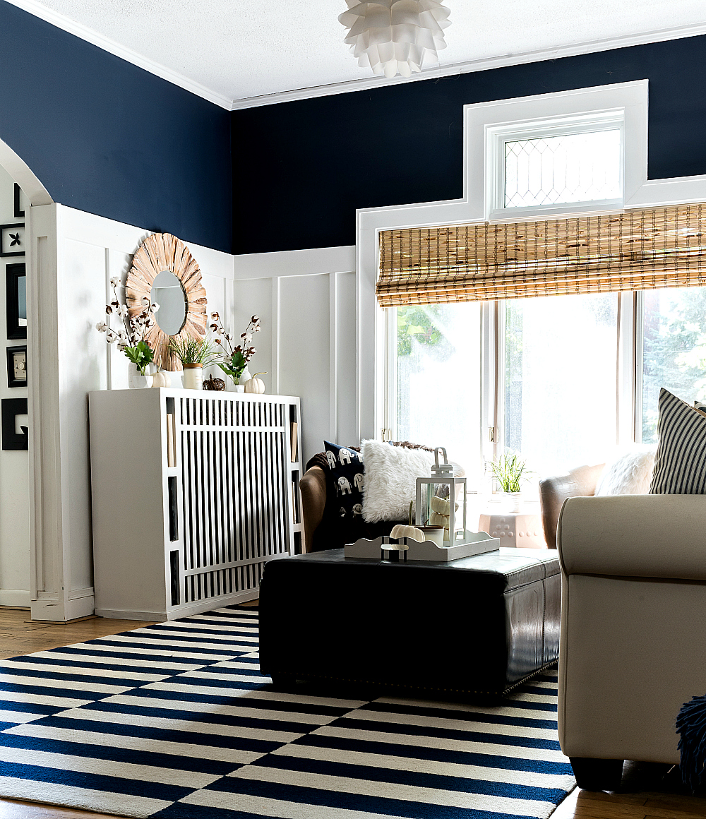 Fall Decor in Navy & White - Neutral Fall Decor Ideas - Board and Batten Living Room