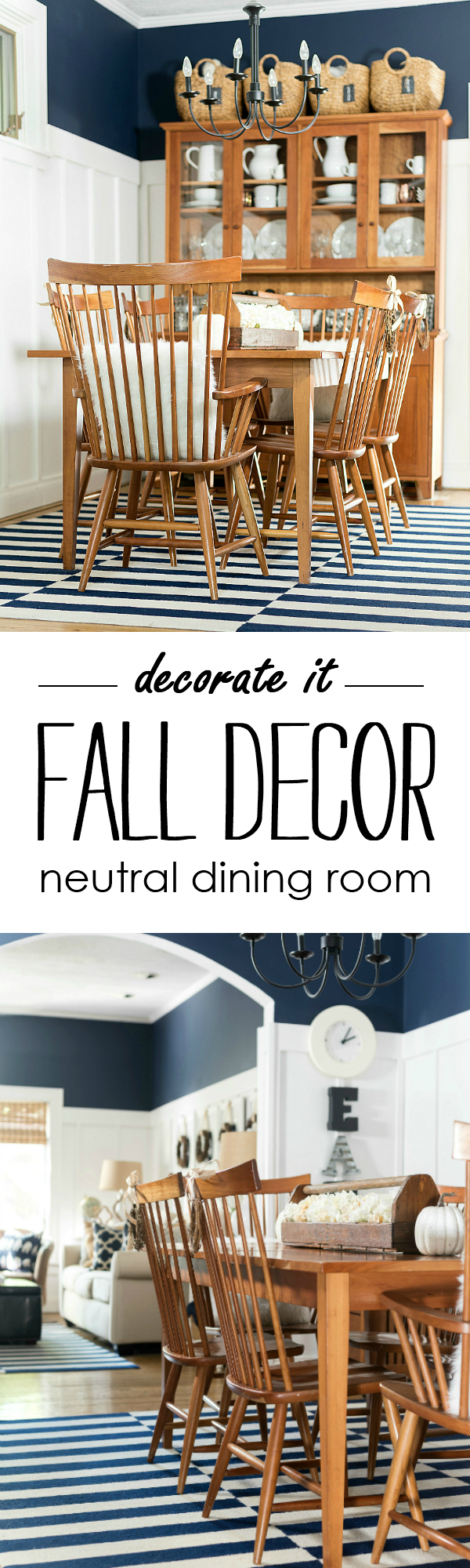 Fall Dining Room Decor - Fall Decorating in Neutrals - Navy, White, Neutrals for Fall @ITALLSTARTEDWITHPAINT.com