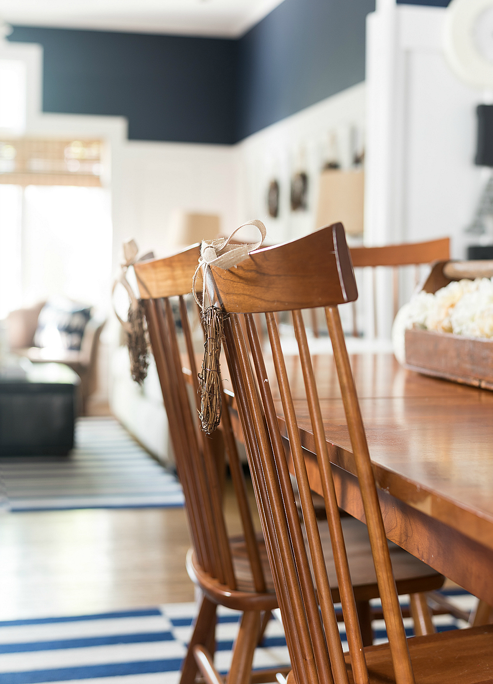 Twig Wreaths on Dining Room Chairs