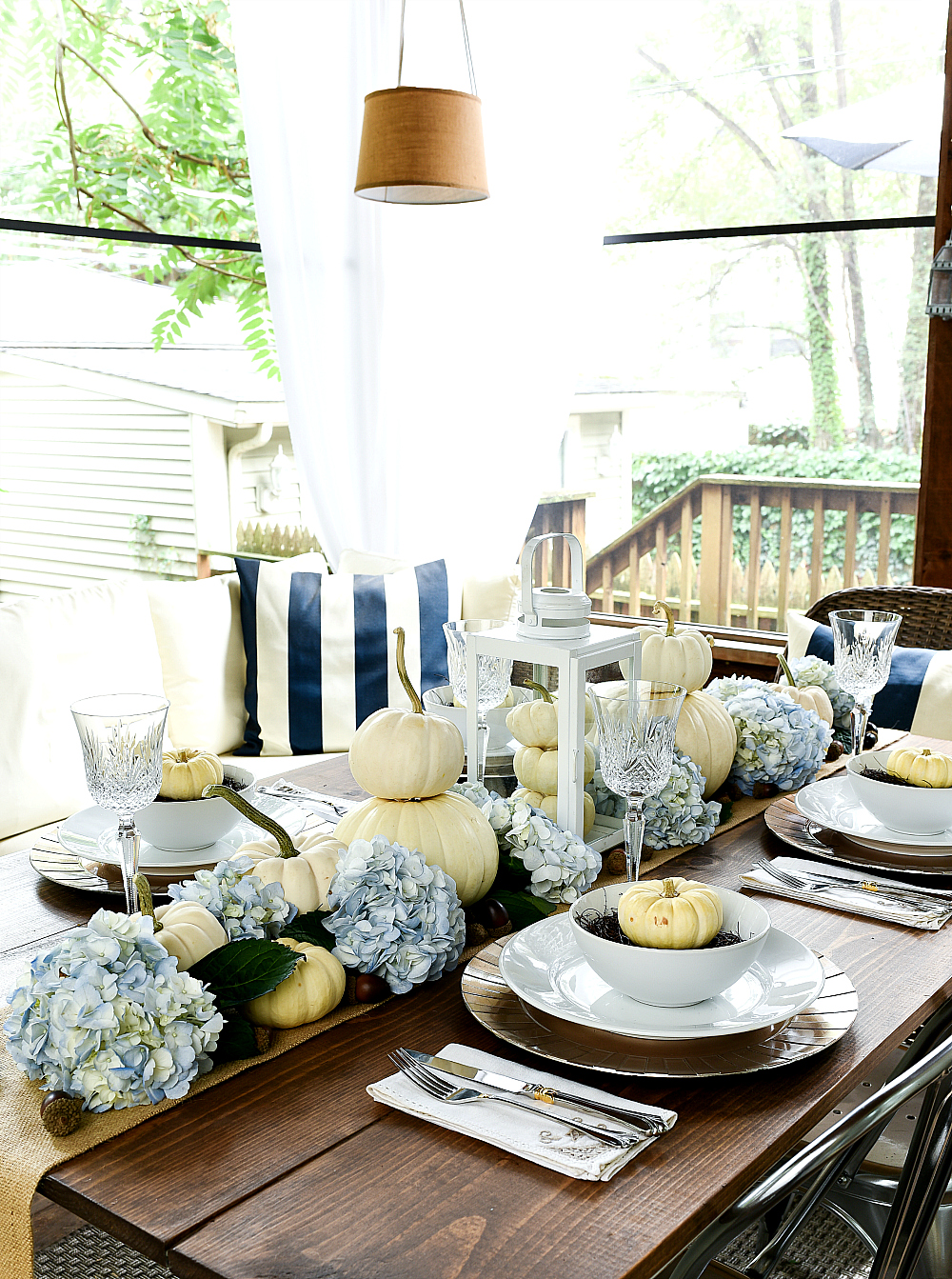 Pumpkin and Hydrangea Centerpiece for Fall