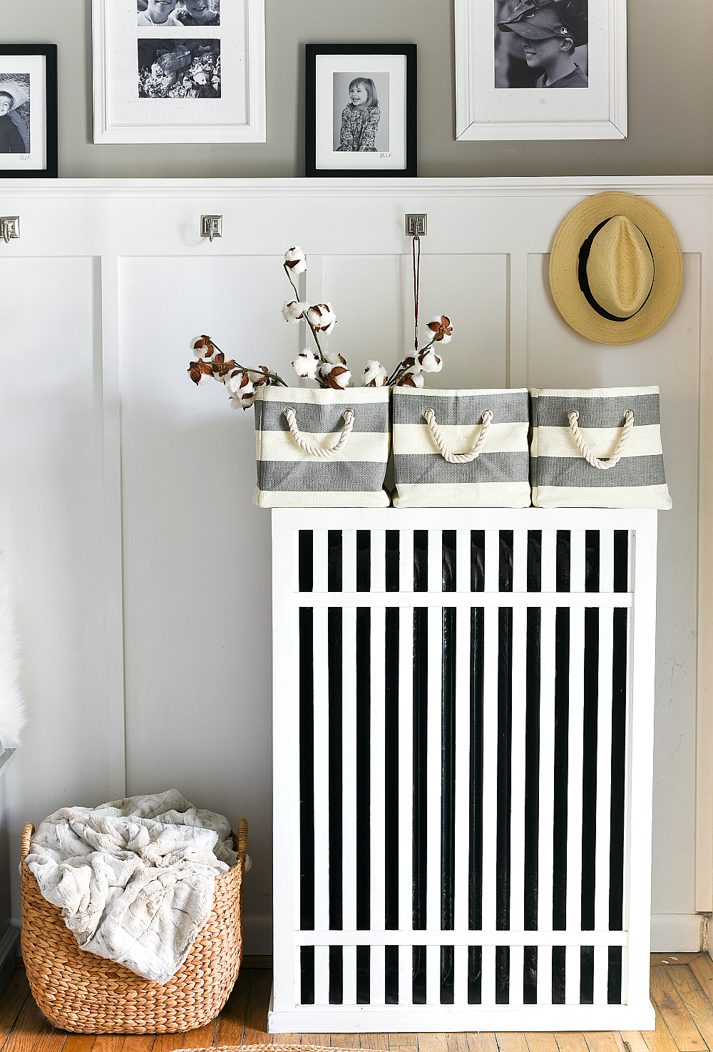 Radiator Cover Ideas - Board and Batten Entry with Dorian Gray Sherwin Williams Gray