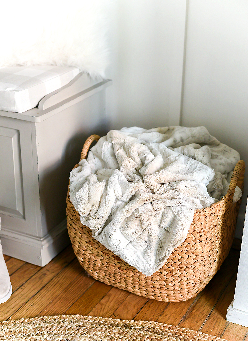 Gray and Beige Furry Blanket from Pier 1