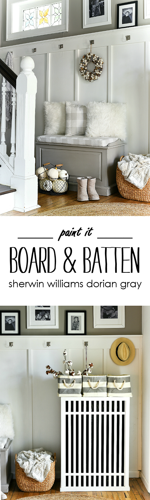 Board and Batten Entry with Sherwin Williams Dorian Gray