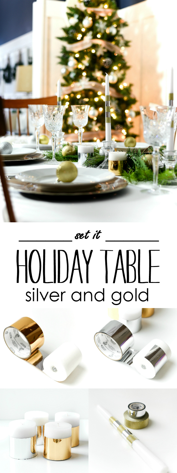 Silver Gold Holiday Table Centerpiece with Duck Tape Candles