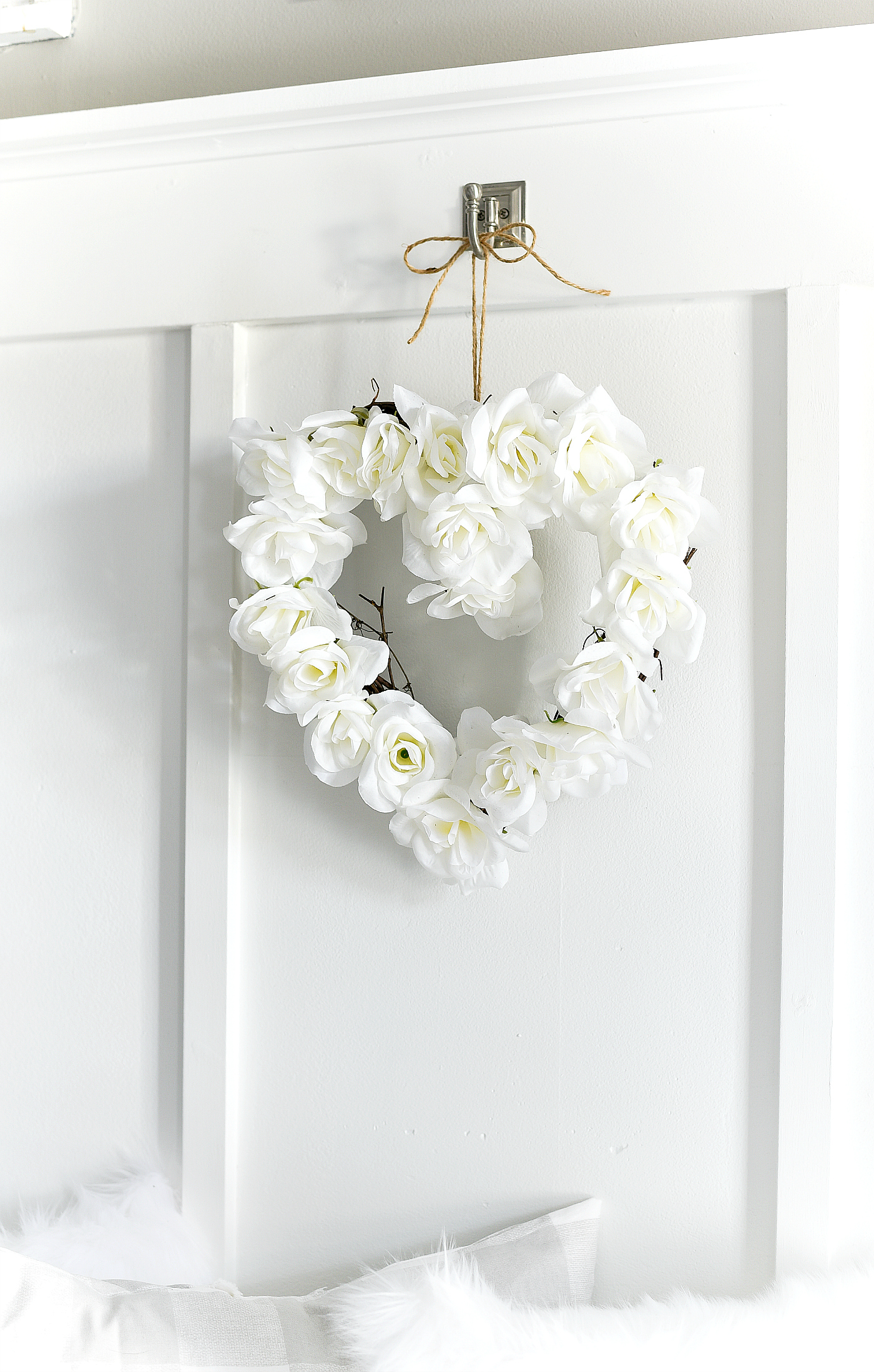 White Rose Valentine Heart Wreath - Neutral Valentine Day Decor Ideas