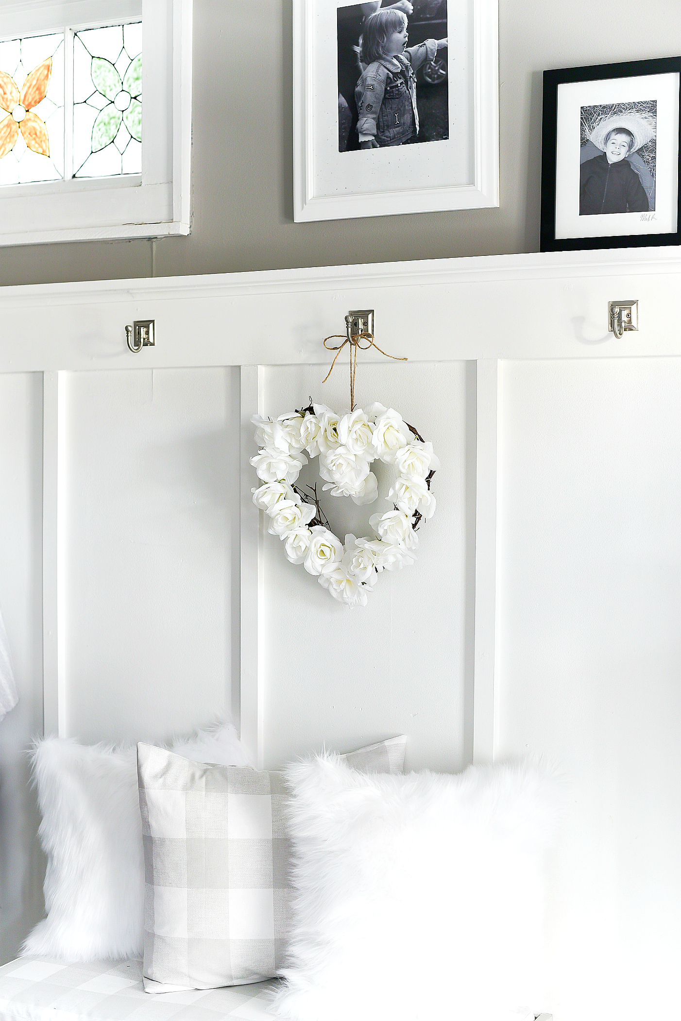 White Rose Valentine Heart Wreath - Neutral Valentine Day Decor Ideas