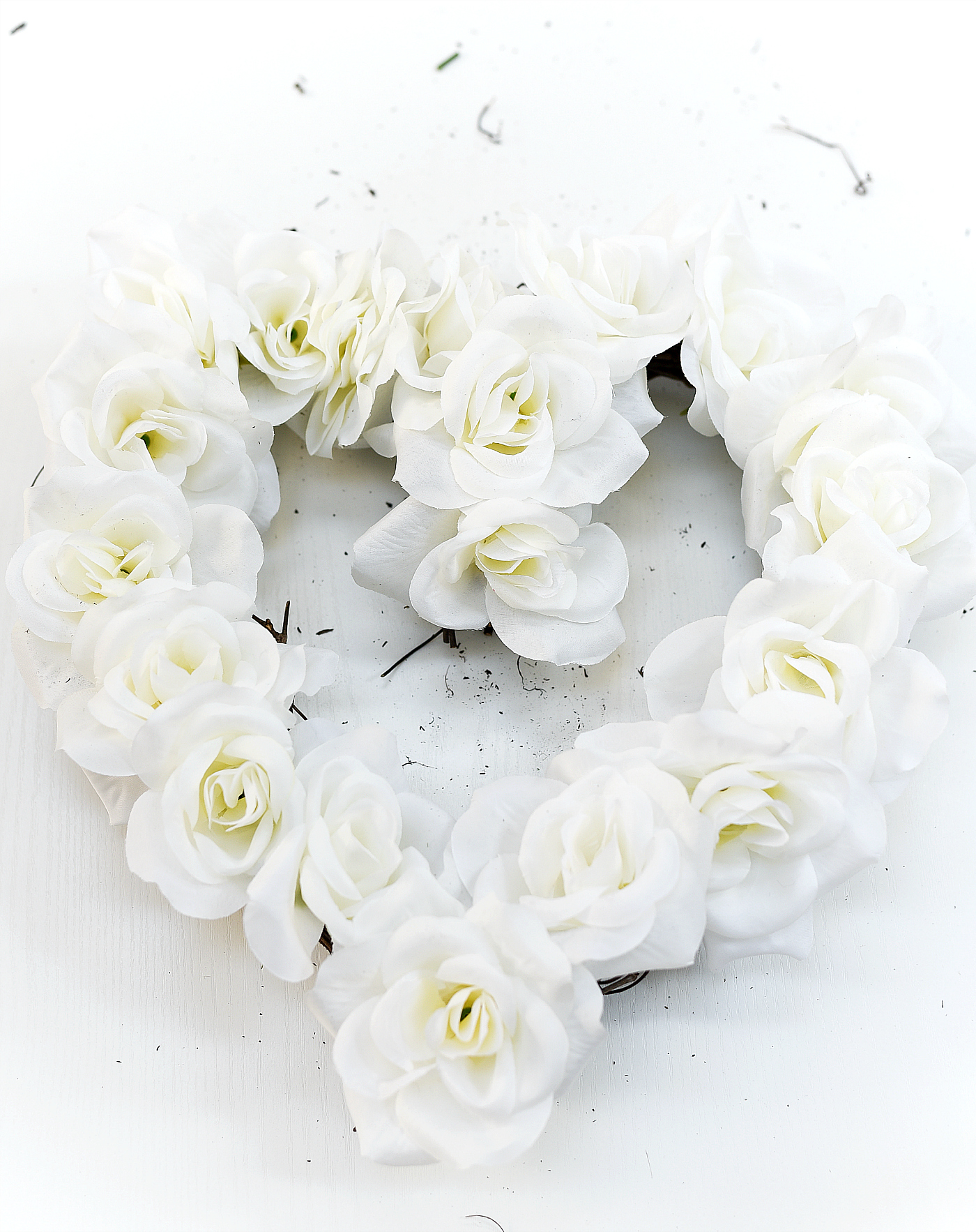 Neutral Valentine Decor Ideas - White Rose Heart Wreath