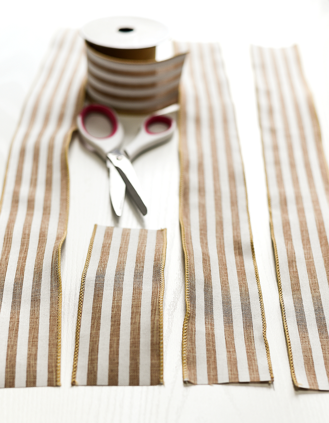 Burlap White Striped Ribbon - Wired Burlap Ribbon