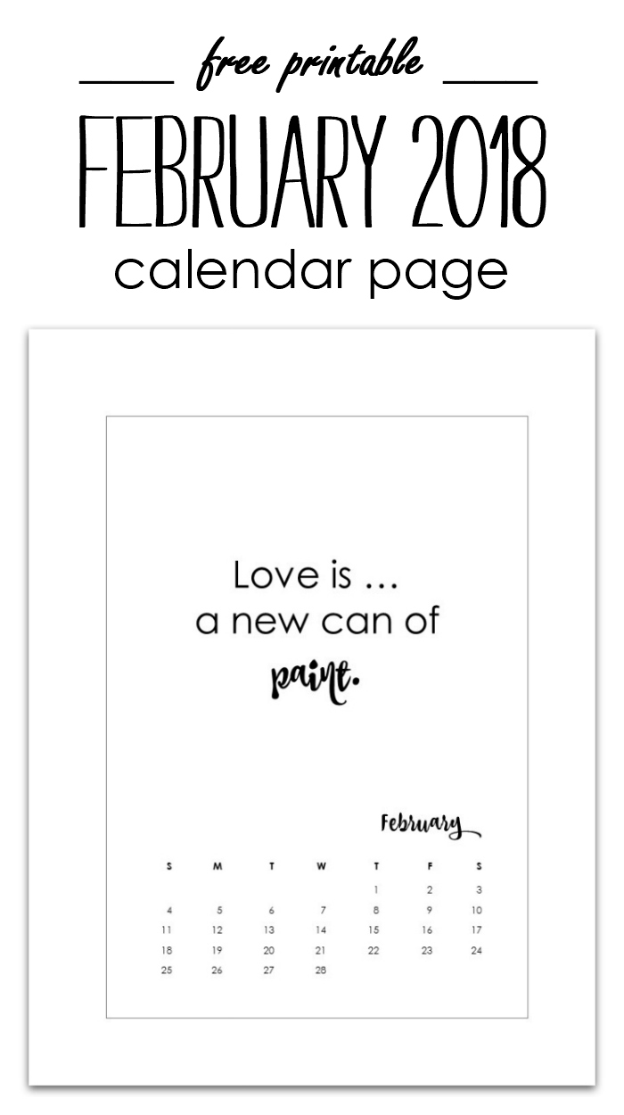 February Calendar Page Printable - Free Calendar Page 2018
