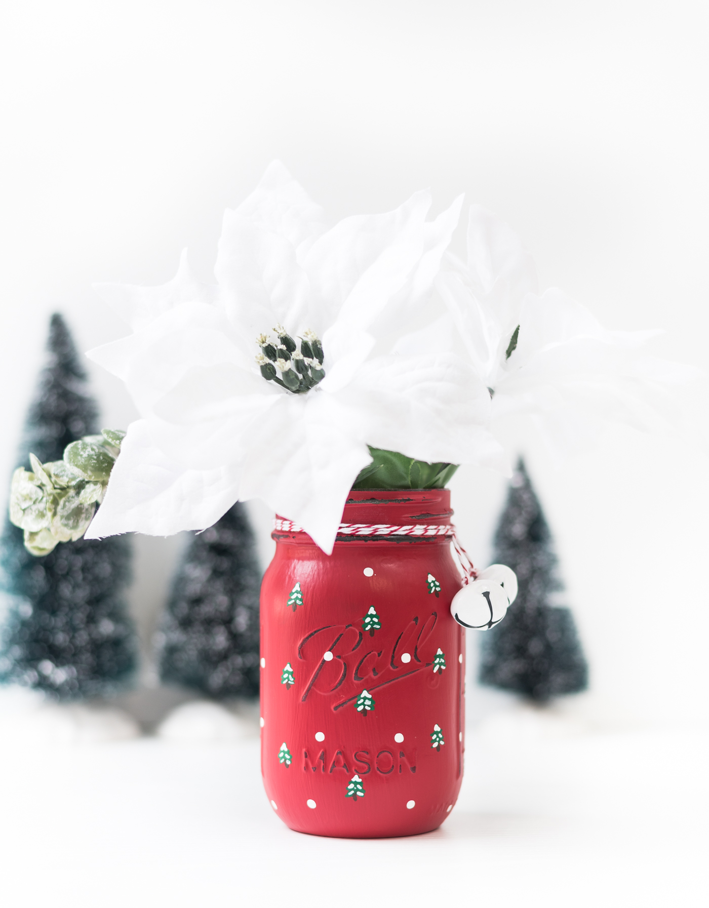 Mason Jar Crafts for Christmas - Holiday Mason Jar Crafts - How To Paint Snowy Christmas Trees on Mason Jars - Painted Mason Jar Craft for Winter