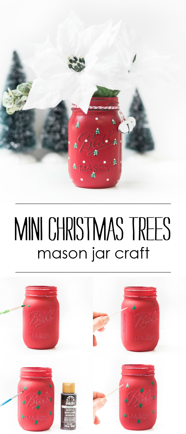 Mason Jar Crafts for Christmas - Holiday Mason Jar Crafts - How To Paint Snowy Christmas Trees on Mason Jars - Painted Mason Jar Craft for Winter