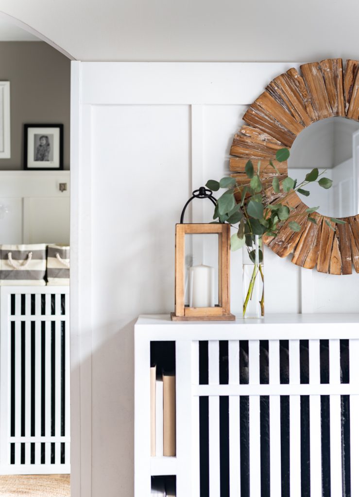 Driftwood mirror over mantel