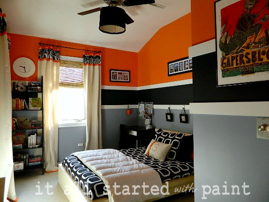 Delightful painting teen rooms Teen Boy Bedroom In Orange Gray Black