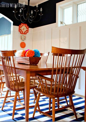 navy and white dining room