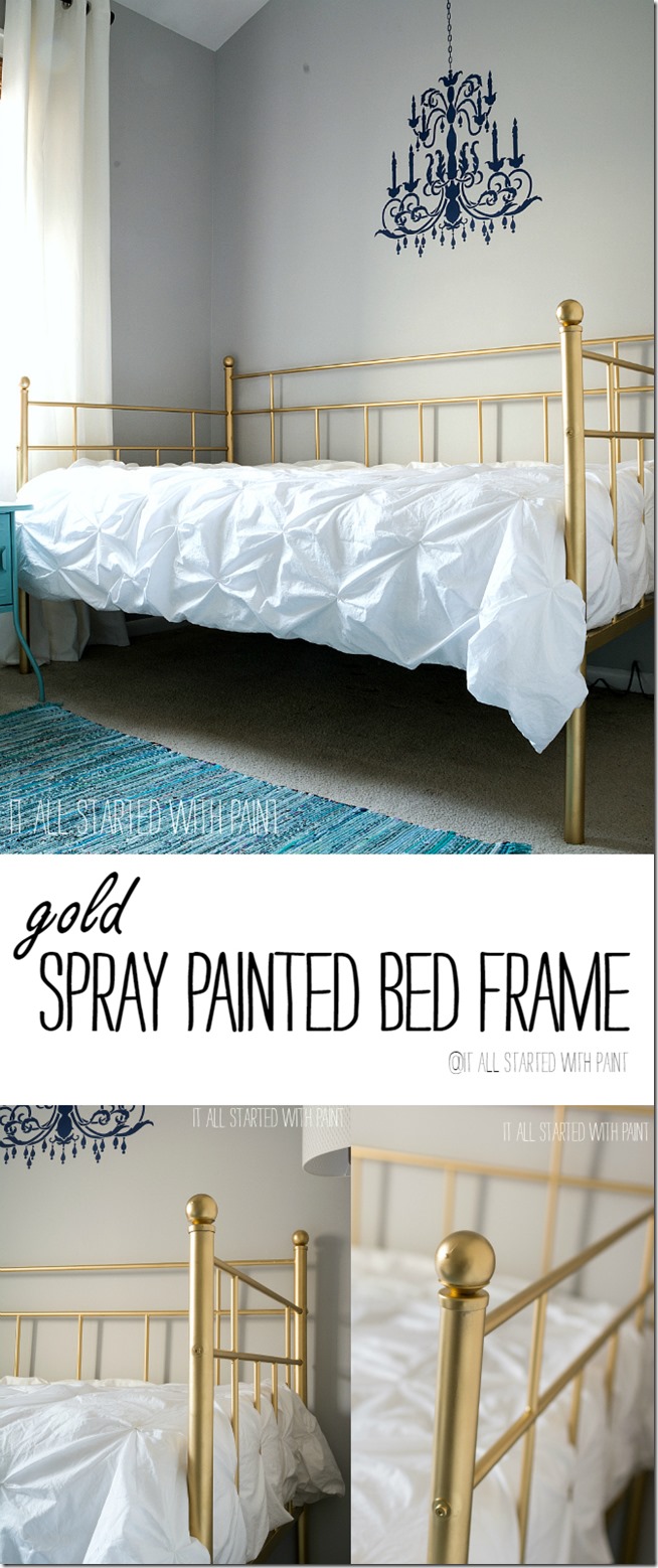 Gold Bed Frame Created With Spray Paint, How To Refurbish A Metal Bed Frame