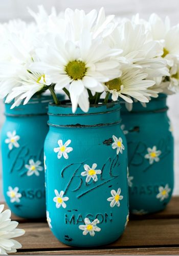 painted mason jar with flowers