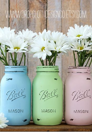 painted and distressed mason jars