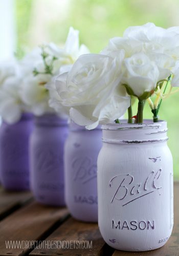 Painted Distressed Mason Jars in Lavender