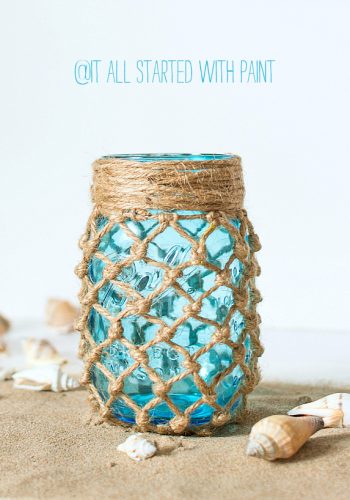 Mason Jar Crafts: Fishnet Wrapped Mason Blue Mason Jar