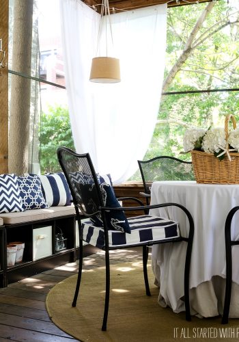 Screen Porch in Navy and White Decor