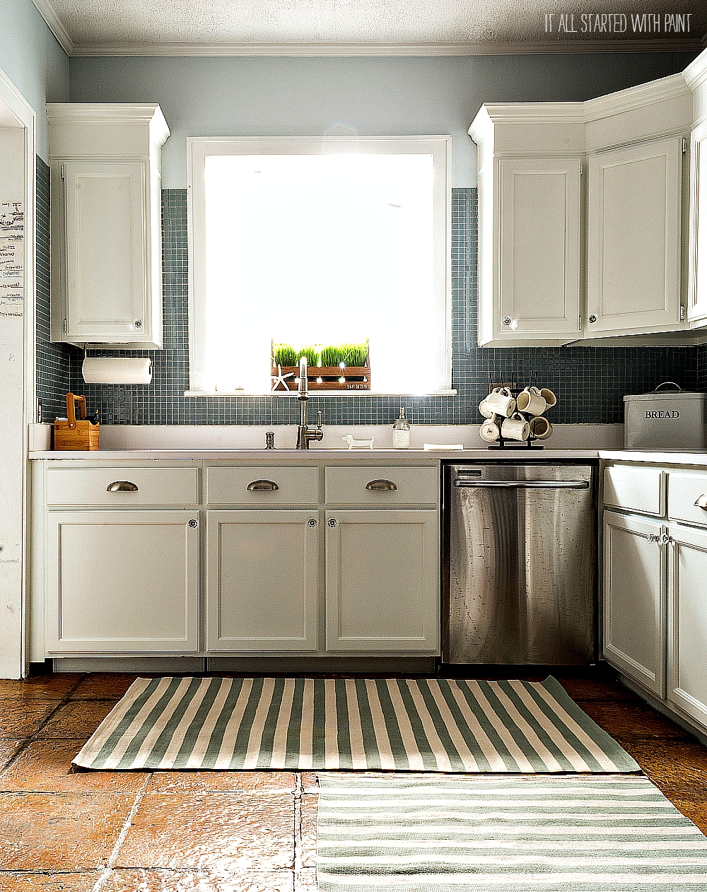 white-kitchen-cabinets-white-counter-tops-blue-gray ...