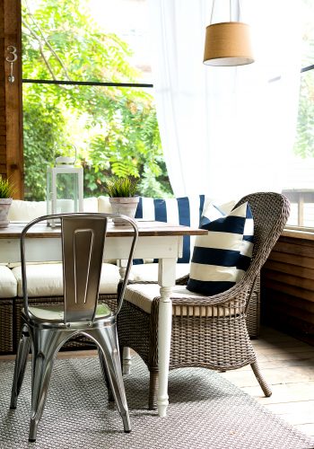 Wicker Chairs with Farmhouse Table